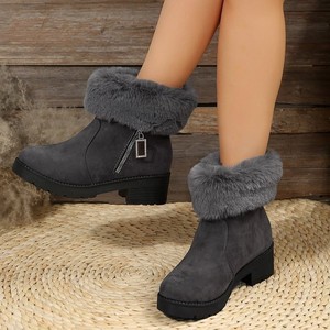 Supporto per la personalizzazione stivali da neve donna 2023 autunno <span class=keywords><strong>e</strong></span> inverno bocca di pelliccia tacchi spessi <span class=keywords><strong>e</strong></span> stivali corti in peluche <span class=keywords><strong>scarpe</strong></span> moda donna - Product Image 5