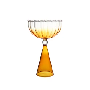 Yaratıcı çizgili dondurma fincan ışık lüks degrade cam bardak ısıya dayanıklı boynuz temizle Mini şarap/Shot cam Mini kadeh