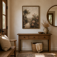 Grande Peinture sur Toile Encadrée Impressionniste, Motif Jardin de Roses Antique et Urne en Pierre, Décorative Moderne pour Mur de Salon