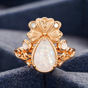 Anello Cocktail Floreale A073 in Oro Massiccio 18K Placcato Oro Rosa con Opale Incastonato, Anelli Raffinati da Donna per Matrimonio - Product Image 5