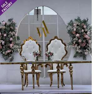 OEM Luxury Stainless Steel Furniture Wedding Furniture Elegant Bride and Groom <b>Half</b> <b>Moon</b> Glass <b>Table</b> - Product Image 1