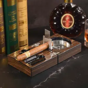 Cendrier coupe-cigare portable en bois à tiroir de luxe personnalisé pour l'extérieur
