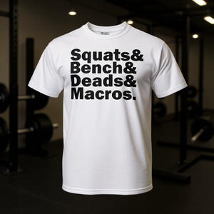 T-shirt da allenamento da uomo Squats Bench Deadlifts Macros Fitness - Product Image 1