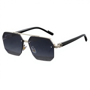Nouvelles lunettes de <span class=keywords><strong>soleil</strong></span> pour hommes en métal polygonal à double faisceau UV400, demi-monture, tendance - Product Image 1