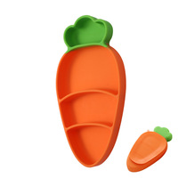 Aangepaste schattige kinder siliconen diner borden met wortelvormige verdeler, zuignap en bestekset voor babyvoeding en aanvullende maaltijden