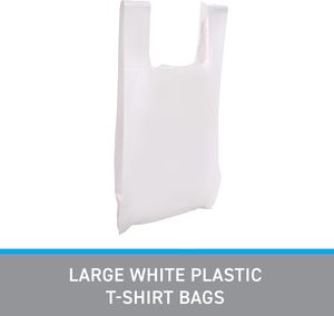 Bolsas grandes de plástico blanco para camisetas de comestibles con asas resistentes, conveniente solución de almacenamiento de mercancías - Product Image 6