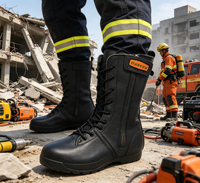 Bottes de sauvetage professionnelles noires mi-mollet, résistantes aux perforations et à la chaleur, chaussures de sécurité certifiées pour environnements difficiles