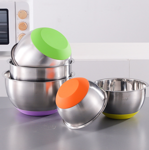 Ensemble de bols à mélanger en acier inoxydable poli européen, bols à salade avec fond en silicone, couvercle anti-poussière, non toxique, durable, bols de service alimentaire - Product Image 4