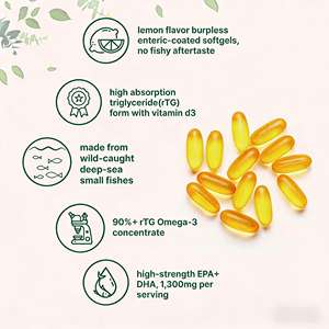 ओमेगा-3 मछली तेल 1300 मिलीग्राम प्रति सेवारत 700 मिलीग्राम एपा 500 मिलीग्राम विटामिन डी 3 बर्गर ताजा नींबू स्वाद वयस्क प्रतिरक्षा समर्थन 60 - Product Image 4