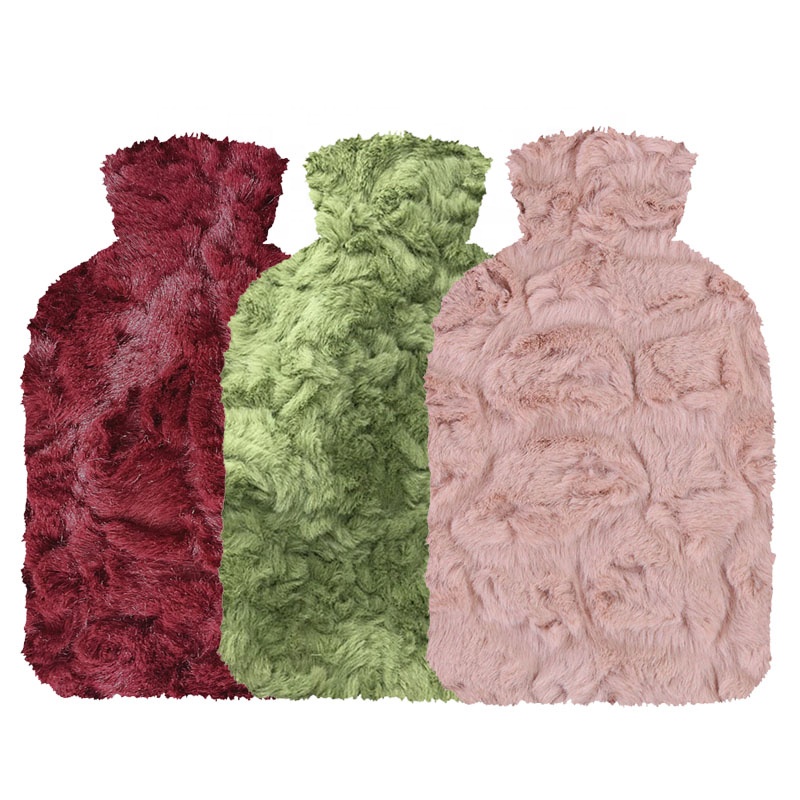 2l medical natural rubber hot water bag with faux fur hot water bottle covers