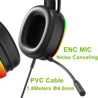 Casque de jeu filaire en gros avec éclairage RGB, câble PVC personnalisé de 1,8 m, micro flexible, réduction ENC, bandeau élastique