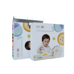 wholesale custom design rectangular toddler baby plate packaging for Children Cutlery paper box