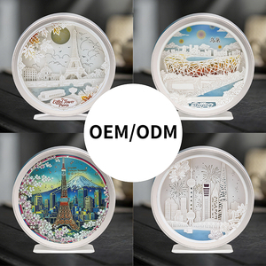 Lampe d'ombre LED 3D en papier découpé Tour Eiffel de <span class=keywords><strong>Paris</strong></span>, cadre rond, pour souvenir de voyage, décoration, lampe de nuit de bureau - Product Image 5