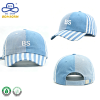 Casquette de baseball en sergé Oxford bleu uni et rayé bicolore, de luxe, sportive, avec impression de logo personnalisé, pour toutes les saisons, vente en gros