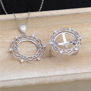 Juego de Anillos Colgantes de Plata S925 con Diseño de Encaje Marbert, Soporte Vacío para Joyería DIY, 14.5-14.7mm - Product Image 1