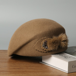 Béret élégant pour femme à rayures de style français, en tissu de laine, avec nœud, vintage, mode hiver, casquette d'hôtesse, inspiré des mondaines, petite taille - Product Image 6