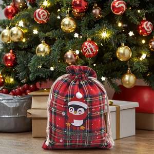 Nouvelle pochette en coton à carreaux de Noël, sac à cordon, cadeau, bonbons, bijoux, pochette pour cadeau de Noël - Product Image 2