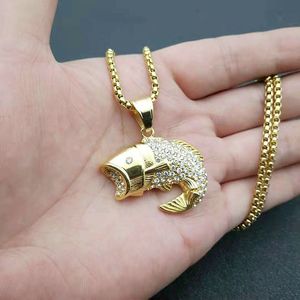 Collier pendentif poisson Koi en acier inoxydable plaqué or, incrusté de diamants, bijou fantaisie à thème animalier, cadeau - Product Image 4