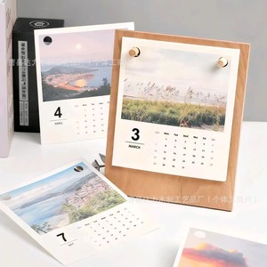 ปฏิทินตั้งโต๊ะไม้ DIY ภาพวิวทิวทัศน์ ไม้เนื้อแข็ง สไตล์มินิมอล รูปทรงสี่เหลี่ยมผืนผ้า สำหรับจัดการเวลา ของตกแต่งโต๊ะทำงาน - Product Image 1