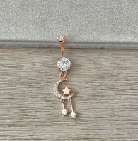 Anneaux de nombril en acier inoxydable, anneaux de nombril, piercing corporel, plaqué or, papillon, chirurgical, CZ, anneau de nombril lune, bijoux 18K