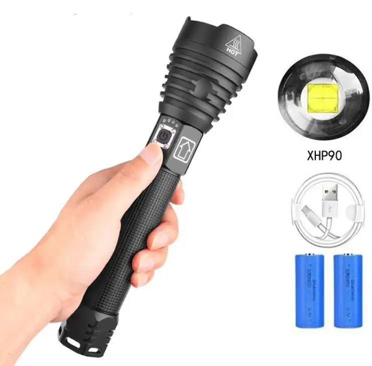 Hand LED Torch Light, Outdoor XHP90 Waterproof USB LED Zoomable Camping Flashlight