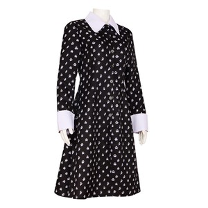 Disfraz de Cosplay de Wednesday Addams, Vestido Negro Estampado de Manga Larga con Cuello, Disfraz de Película y Televisión para Mujer Adulta, Fibra de Poliéster - Product Image 5