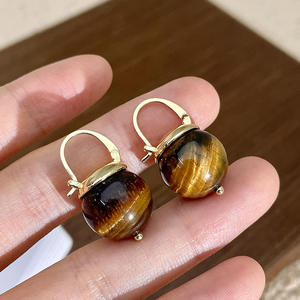 Boucles <span class=keywords><strong>d</strong></span>'oreilles rétro exquises en pierre <span class=keywords><strong>d</strong></span>'œil de tigre naturelle pour femmes, petites et luxueuses, de haute qualité et élégantes - Product Image 6