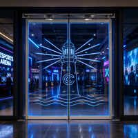 Porte coulissante à double battant LED au design tendance, porte en verre lumineuse à double ouverture avec capteur pour magasin