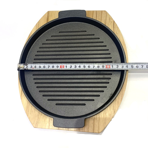 Mini sartén de hierro fundido ecológica de alta calidad, dos asas laterales, antiadherente, diseño moderno, parrilla coreana para barbacoa, bandeja de madera - Product Image 5