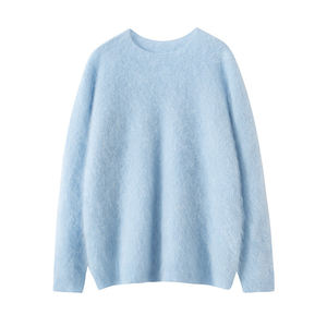 Jersey de Cachemira con diseño de logotipo personalizado OEM Suéter de Cachemira de punto peludo con cuello redondo para mujer - Product Image 3