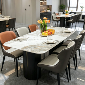 Ensemble de table à manger rectangulaire moderne en marbre avec 6 chaises en cuir PU, design minimaliste, meubles pour la maison - Product Image 6
