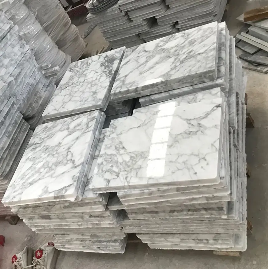 china factory custom cut white calacatta marble flooring gold design price in india