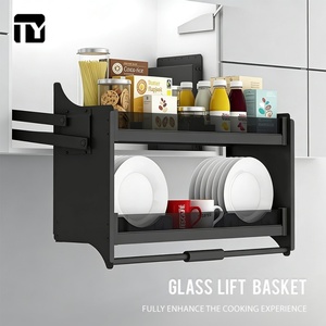 TIANYI Modern Matte Gray Aluminum Pull Down <b>Shelf</b> 2-Tier Elevator <b>Basket</b> Organizer <b>for</b> Kitchen Upper Wall Cabinet Storage - Product Image 1