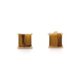 Handmade 14K Solid Yellow Gold <b>Earrings</b> for Women Fine Jewelry Natural Square Tiger Eye Gemstone <b>Studs</b> Trendy Style for Wedding - Product Image 1