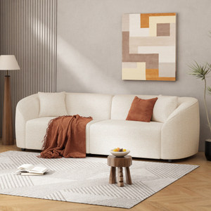 Canapé carré contemporain de 87 pouces en tissu peluche beige avec design épuré, structure robuste et fonctionnalités convertibles, idéal pour les villas - Product Image 2