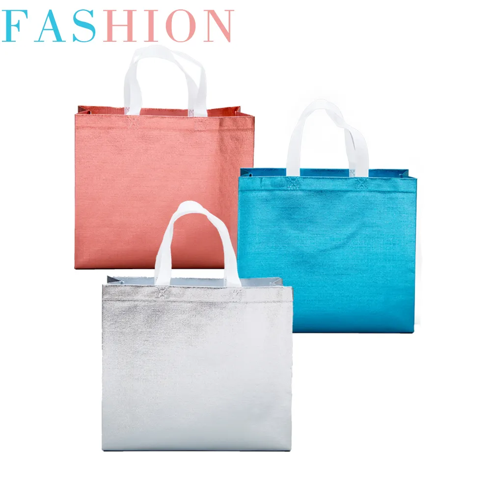 Luxury Metallic Laminated PP Non Woven Shopping Bags Blue Silver Rose Tote Packaging Gift Bags For Non Woven