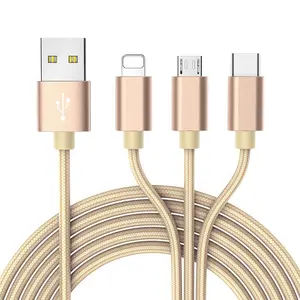 金属充电2.5A充电电缆尼龙线充电器适用于iphone插头iPhone iPad微型USB C型三星小米3in1线