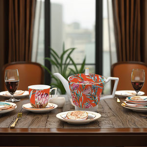 Juego <span class=keywords><strong>de</strong></span> platos <span class=keywords><strong>de</strong></span> cena <span class=keywords><strong>de</strong></span> porcelana fina con borde dorado, taza <span class=keywords><strong>de</strong></span> planta roja <span class=keywords><strong>de</strong></span> <span class=keywords><strong>alquiler</strong></span>, cafetera con juego <span class=keywords><strong>de</strong></span> tazas <span class=keywords><strong>para</strong></span> uso en la cocina, vajilla <span class=keywords><strong>para</strong></span> ensalada - Product Image 5