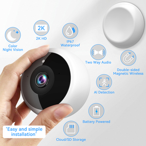 Kamera keamanan magnetik nirkabel-4 Pak deteksi gerakan AI, Video <span class=keywords><strong>HD</strong></span> 2K, Audio 2 arah, penglihatan malam warna IR, tahan air - Product Image 2