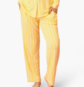 Nuevas llegadas: Conjunto de <span class=keywords><strong>dos</strong></span> piezas de ropa de dormir de bambú para mujer, pijama con solapa, camisa modesta y pantalón de talle alto a rayas. - Product Image 2