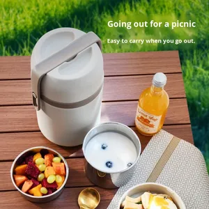 HENGCW Boîte à lunch isotherme portable <span class=keywords><strong>de</strong></span> grande capacité en acier inoxydable 304 <span class=keywords><strong>Pot</strong></span> à vide à trois couches pour étudiants et employés <span class=keywords><strong>de</strong></span> bureau - Product Image 4