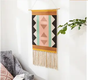 Home Boho Decor Macrame Cotton Tassel Handmade Woven Wall Hanging Tapestry Geometric Canvas Wall Art Background Cloth Tapestry