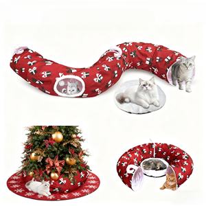 도매 크리스마스 축제 분위기 모던 접이식 편안한 고양이 터널 침대 동굴 애완동물 장난감 고양이 침대 겨울용 - Product Image 3
