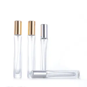 空金银黑色铝盖化妆品包装10毫升高高圆形矩形空玻璃香水喷雾瓶