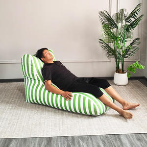 Fauteuil pouf d'extérieur rayé bleu et blanc 125x65cm en tissu inclinable pour salon, usage adulte - Product Image 3