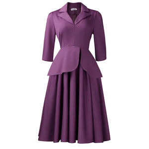 Robe midi plissée à peplum pour femme - Col châle, manches <span class=keywords><strong>coude</strong></span>, robes formelles africaines pour femmes Sehe Fashion - Product Image 5