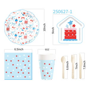 DAMAI - Vajilla Desechable para Fiesta de Cumpleaños Infantil, Plato Azul con Diseño de Pastel de Cumpleaños y Helado, Servilletas de Papel, Vasos y Platos - Product Image 6
