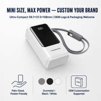 Batterie externe 20000mAh PD 22.5W à charge rapide avec câble intégré, écran LCD, chargeur portable pour téléphone et voyage