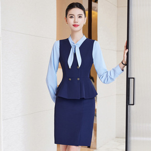 Elegant Peplum Vest Dress With Tie Neck For Professional Workwear Commuting To Work Anti Wrinkle Woven Fabric - Product Image 1