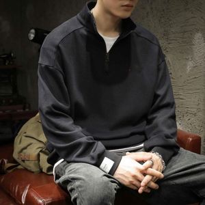 <span class=keywords><strong>Felpa</strong></span> con cappuccio blu rosa dei pesi massimi di alta qualità cotone biologico Logo personalizzato in bianco oversize mezza Zip <span class=keywords><strong>felpa</strong></span> uomo - Product Image 4